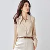 Camisa de acetato acetinado branca de manga comprida para mulheres, moda primavera 2026, elegante e estilosa, camisa simples brilhante para o dia a dia OL