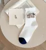 Calcetines lindos para mujer hasta la pantorrilla, algodón peinado, sin costuras, diseño de cachorro de caricatura, estilo largo de otoño, calcetines de volantes de moda estilo ins