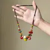 Nuevo Collar de Cerámica Colorida con Cuentas Estilo Chino Retro Cadena Larga para Suéter Estilo Étnico para Mujer Cadena para Clavícula con Diseño de Nicho