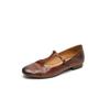 Tamanho tamanho reembolsável britânico vintage texturizado couro de vaca Mary Jane 2025 primavera grosso salto médio bico redondo couro integral sapatos de camada única para mulheres