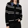 Suéter de Punto con Solapa de Retazos de Mezclilla de un Solo Botón Estilo Nuevo Otoño 2026 Adelgazante Rejuvenecedor Ropa para Mujer Chaqueta