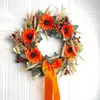 Corona de Cosecha de Girasol Más Vendida con Lazo Naranja, Espigas de Trigo y Bayas, Decoración para Puerta de Casa Europea y Americana