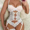 Bodystocking Erótico Transparente de Encaje con Escote Profundo sin Tirantes y Cordones, Bodystocking Sexy de Encaje para Mujer, Venta Caliente