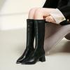 Nuevas Botas Largas de Cuero para Mujer Otoño e Invierno, Botas Largas Versátiles, Cremallera Trasera a la Moda, Tacones Altos Retro Marrones