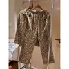 Pijama de seda helada con estampado de leopardo de lujo ligero estilo francés para mujer, nuevo conjunto de ropa para el hogar de satén de manga larga y pantalón largo, verano 2026