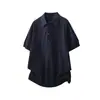 Polo de punto jacquard retro G-stone de manga corta para hombre, con rayas verticales de trenzado, hombros caídos, cuello camisero, top casual