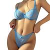 Lencería Sexy Transfronteriza Europea y Americana Set de Brasier de Malla Estampada Flocada Ultrafina Francesa para Mujeres con Busto Grande para Aparentar Más Pequeño