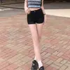 Shorts jeans pretos para mulheres, estilo fino de verão, cintura alta, modelador, elástico, justo, hot pants ultracurtos para meninas baixinhas