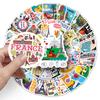 50 Adesivos de bagagem para viagem ao ar livre com personalidade francesa, França, marco cênico, decoração arquitetônica, copo de água
