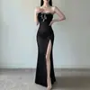 Vestido de Noite Tomara que Caia para Mulheres, Cintura Marcada, Emagrecedor, Vestido Longo com Fenda, Estilo de Luxo Leve, Elegante Vestido de Festa