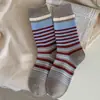 Meias Slouch Listradas em Bloco de Cores de Outono para Mulheres, Meias de Meia Panturrilha, Estilo Florestal Simples e Versátil, Meias de Algodão Estilo College Ins