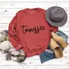 Amazon Tennessee gola redonda solta moda plus size top manga comprida camiseta feminina ebay carta suéter atacado