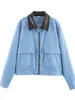 Moda Femenina Transfronteriza Primavera 2026 Nuevo Estilo Europeo y Americano Único Estilo Callejero Versátil Chaqueta de Pana con Retazos y Cuello de Cuero
