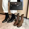 Botas Martin quadradas de salto grosso estilo francês para mulheres, nova coleção outono/inverno 2024, botas elásticas de ajuste justo, botas de tornozelo versáteis e estilosas