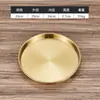 Prato redondo de aço inoxidável coreano prato redondo comercial bandeja plana dourada fundo plano espessada pele fria gong gong prato de macarrão de arroz prato para cozinhar no vapor prato de vegetais