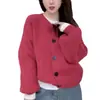 Nuevo Suéter Chaqueta Cardigan Tejido de Color Sólido Holgado Delgado Estilizado para Reducir la Edad para Mujer Otoño e Invierno