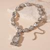 Colar quadrado com gota d'água de diamante estilo europeu e americano, colar de clavícula elegante e exagerado, de alta qualidade, para mulheres