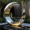 Fuente de Agua de Acero Inoxidable Jade Sintético Escultura Circular Fabricante Personalizado Espejo de Superficie Irregular Grande Adorno de Paisaje Abstracto
