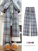 Pantalones de cuadros finos Melard para mujer, Nuevo estilo Primavera y Otoño 2026, Caída relajada, Pantalones anchos de lana engrosados para petite