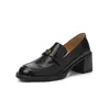 Mocassins forrados em pele de carneiro Camellia, coleção outono 2026, sapatos de trabalho de salto alto robusto, bico redondo, couro genuíno, sapatilhas de corte profundo para mulheres