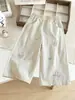 Pantalones Largos Sueltos de Algodón Puro Bordado para Niñas de Primavera y Otoño, Dibujos Animados Lindos Versátiles Casuales de Pierna Ancha, Pantalones de Moda