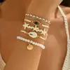 Pulsera de Cordón Trenzado Estilo Vacaciones de Verano Nuevo Europeo y Americano Pulsera de Playa Estrella de Mar Concha Perla Pulsera Trenzada de Cordón Ajustable