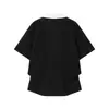 Camiseta Gola Color Block Manga Curta Falsa Duas Peças Unissex Verão 2026 Nova Malha Solta Meia Manga Top Tendência