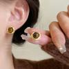 Pendientes de botón redondos de piedra de ojo de tigre Maillard para mujer, otoño e invierno, marrón, retro, temperamento, joyería de oreja, pendientes de nicho de alta calidad