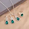Europeo y Americano Nuevo Comercio Exterior Más Vendido Cadena de Plata Forma de Gota Conjunto de Aleación Collar de Cristal Pendientes Anillo Joyería Al Por Mayor