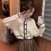 Cardigan Tricotado de Outono e Inverno 2025 Novo Coreano Cor de Contraste Francês Pequeno Perfume Redução de Idade Emagrecimento Clareador Jaqueta Suéter para Mulheres