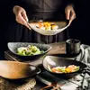 Prato de Oliva Cerâmica Japonesa Prato Estilo Ocidental Prato Criativo para Massa Pizza Bandeja Prato com Padrão de Pedra Prato