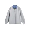 Yidao Roupas Vintage 2026 Outono Novo Estilo College Retrô Moletom Pulôver de Gola Polo Patchwork Xadrez Falso Duas Peças para Homens