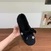 Sapatos Mary Jane Quadrados Chanel-Style com Strass e Salto Escondido Forrados com Lã para Mulheres, Sapatos de Ballet de Solado Grosso para Outono e Inverno, Mocassins Peludos