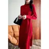 Vestido Suéter Elegante de Primavera e Outono Vermelho Pulôver Tricotado Elegante para o Trabalho Vestido de Peça Única Cintura Média Comprimento Médio Vestido de Lã
