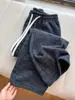 Pantalones de pierna ancha con cordón, texturizados, forrados de forro polar, cálidos, para mujer, estilo nuevo, pants gruesos, casuales y deportivos, 5525