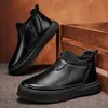 Botas de Couro de Cano Alto Masculinas Tendência Punho de Tricô Cobertura para os Pés Botas Masculinas Sola Grossa Aumento de Altura Botas Chelsea de Cano Curto Estilo Masculino