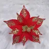 Lentejuelas Transfronterizas Flor de Navidad Roja Rosa 28CM Colgante Adorno Árbol de Navidad Arreglo Floral Amazon Caliente Flor de Navidad