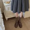 Calcetines de otoño e invierno para mujer con estampados florales y bordes rizados, calcetines de algodón de caña media, calcetines dulces versátiles estilo coreano para mujer, calcetines de algodón apilables