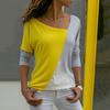 Amazon AliExpress ebay Costura Quente Contraste de Cores Gola Redonda Casual Manga Longa Camiseta Top Feminino