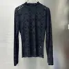 Xiaozhong 23 Outono Novo Camisa Base de Malha com Flocagem Lua Negra Camiseta Feminina Sexy Slim Fit Jaqueta Interna