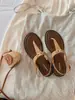 Sandalias de Vacaciones Retro de Piel de Oveja Color Uva con Tira en T para Mujer, Chanclas Versátiles con Hebilla Metálica, Sandalias de Verano