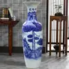Vaso de Chão Grande de Cerâmica de Jingdezhen Pintado à Mão com Motivos Tradicionais Chineses, Decoração de Alto Padrão para Sala de Estar em Estilo Chinês Moderno