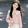 Dulce Conjunto para Niños Medianos y Grandes Primavera y Otoño 2026 Nuevo Lindo Sudadera con Cuello de Muñeca Falda de Encaje en Capas Conjunto de Dos Piezas