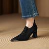 Zapatos de Tacón Alto Tejidos con Estampado de Leopardo 2025 para Mujer Retro Nuevo Primavera y Otoño Elegantes Punta Metálica Tacón Grueso Flats de Boca Profunda