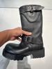 Botas Martin de Cano Médio com Solado Grosso Estilo Retrô Parisiense para Mulheres, Botas Western Versáteis com Fivela de Cinto, Botas Biker Emagrecedoras e que Aumentam a Altura