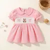 Vestido de Verano para Niña con Cuello de Muñeca Oso Rosa, Dulce Vestido de Princesa, Vestido Infantil de Manga Corta, Suministro Directo del Fabricante