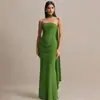 Vestido Formal Elegante Primavera/Verão, Decote Halter Sexy, Sem Alças, Franzido, Estilo Europeu e Americano, Slim Fit, Costas Nuas, com Fitas, Atacado