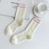 Meias Mary Jane Femininas para Outono e Inverno com Sapatos Pequenos de Couro, Meias de Cano Médio, Punho Bolha Sem Costura, Meias de Algodão Texturizadas para Verão, Meias Largas