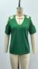 Amazon Transfronterizo Europeo y Americano Comercio Exterior 2025 Primavera y Verano Nueva Moda Top Cuello en V Sexy Hombro Jersey Manga Corta Mujer