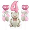 Set de Globos de Osito Mate Lindo con Foil Arcoíris Corazón Número Decoración para Fiesta de Cumpleaños Infantil Globos Arcoíris